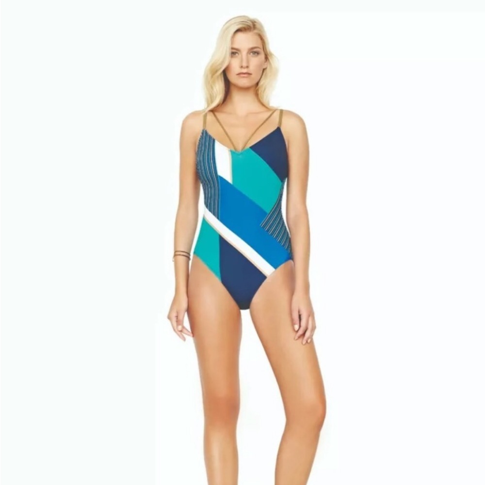 Gottex maritime V neck swimsuit